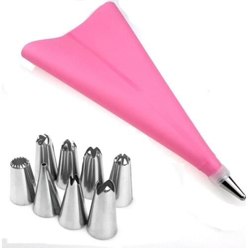 10pcs/set Silicone Pastry Bag Tips Kitchen DIY Icing Cream Reusable Pastry Bags Nozzle Piping Stainless Cake Decorating Tools