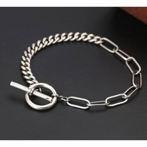 100% S925 Sterling Silver Miami Cuban Chain Bracelets Fine Jewelry Real Silver Solid Women Girls Spliced Bracelet 5mm 17CM