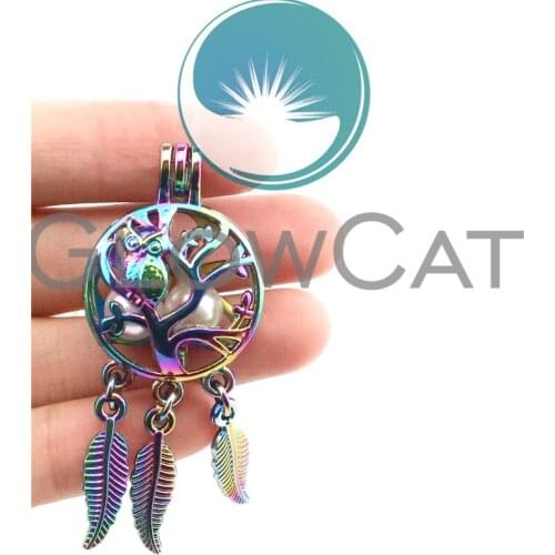 10x C711 Harmony Colorful Owl Tree Dream Catcher Beads Cage Making Perfume Feather Oil Diffuser Pearl Locket Jewelry