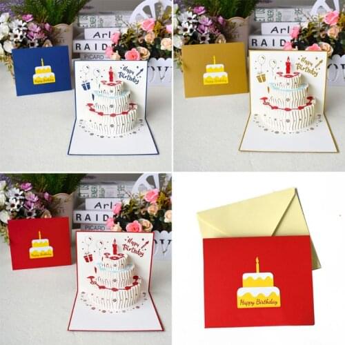 3D Up Happy Birthday Greeting Cards Cake Postcards Invitations with Envelope for Kids Wife Husband Gifts GXMA