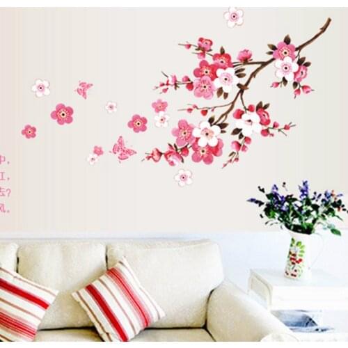 45*60cm Beautiful Peach Cherry Blossom Flowers Wall Stickers Home Decor For Bedroom Living Room Romantic DIY Wall Decorations