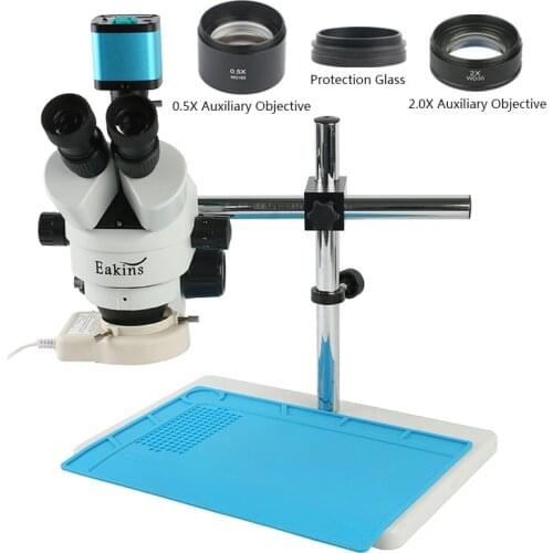 48MP HDMI USB Industrial Video Soldering Camera 7X-45X Simul-focal Trinocular Stereo Microscope CTV Adapter Barlow Lens