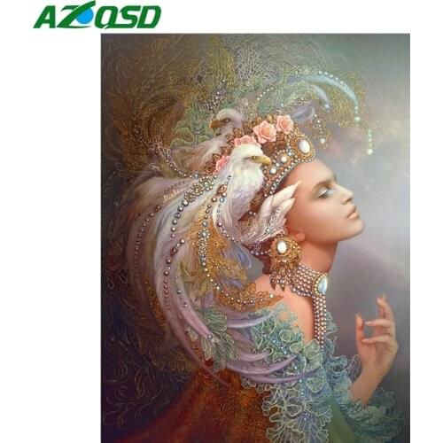 AZQSD Diamond Embroidery Woman Eagle Mosaic Needlework Sale Full Square Diamond Painting Portrait Cross Stitch Home Decoration