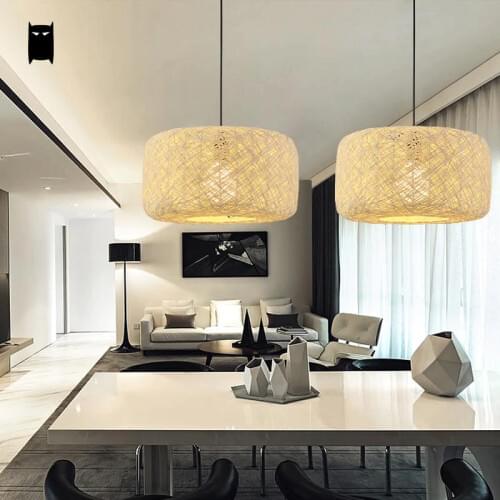 White Black Green Coffee Brown Round Wicker Rattan Shade Nest Pendant Light Fixture Country Asian Hanging Lamp Avize Luminaria