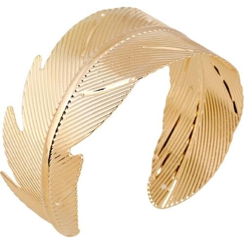 New Feather Jewelry Upper Arm Bracelet & Bangle Boho Metal Charm Leaf Shaped Bangle Punk Wide Open Cuff Bracelet for Women Girls