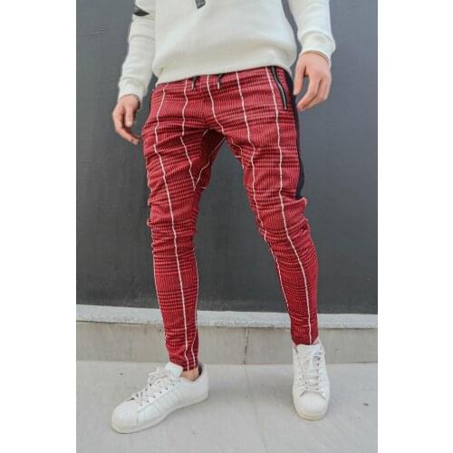 Print Plaid Pants Men Slim fitness trouders Sweatpants Mens Joggers Pants Middle Waist Drawstring Men Casual Pants