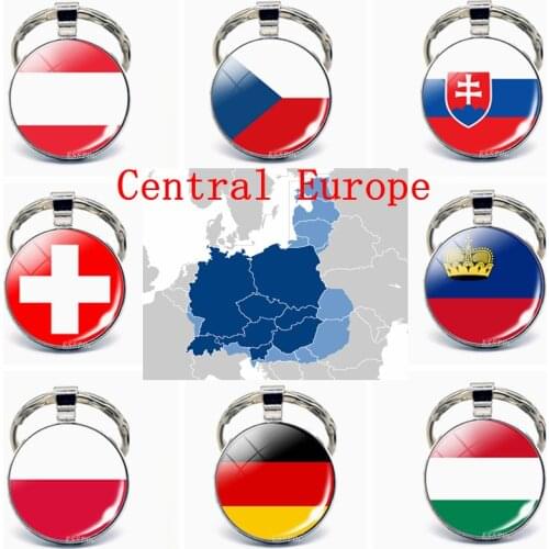 Central Europe: Austria Poland Germany Switzerland Slovakia Flag Key Chain Glass Jewelry Keychain Pendant Patriot National Gifts