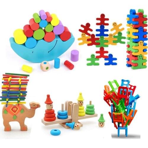 Kids Wooden Toys Moon Animals Balancing Game Kids Educational Toys For Baby Building Blocks Children Balance Toys Montessori
