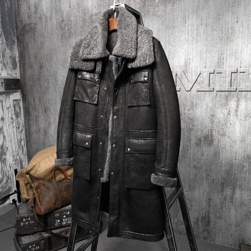 Long Witner Coat Men Sheep Shearing Genuine Leather Jacket Men Vintage Wool Jacket Real Fur Coat Mens Clothing PM-W-1723 YY801