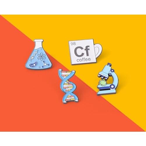 Custom Microscope Gene Chain Enamel Pins Beaker Scientific Brooch Lapel Badges Bag Accessories Cartoon Jewelry Gifts For Friends