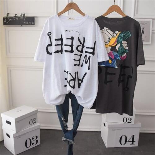 Summer Women Ultra Soft Cotton Graphic T Shirt Short Sleeve Crewneck Streetwear Tees BF Style Oversized Tunic Tops Black