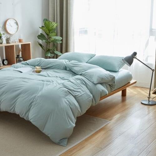 100% Cotton bed linen queen euro double 150x200cm fitted bed sheet 4pcs jersey knitted quilt covers pastel color duvet bedding