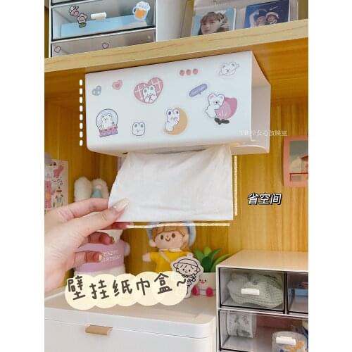 2021 Tissue Box Self Adhesive Tissue Box Napkin Holder Wall Mounted Garbage Bag Dispenser Rack Storage