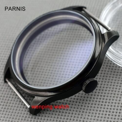 44mm PVD black stainless Steel Case housing fit ETA 6497-1 6498-2 Asia ST36 movement mens watch P728