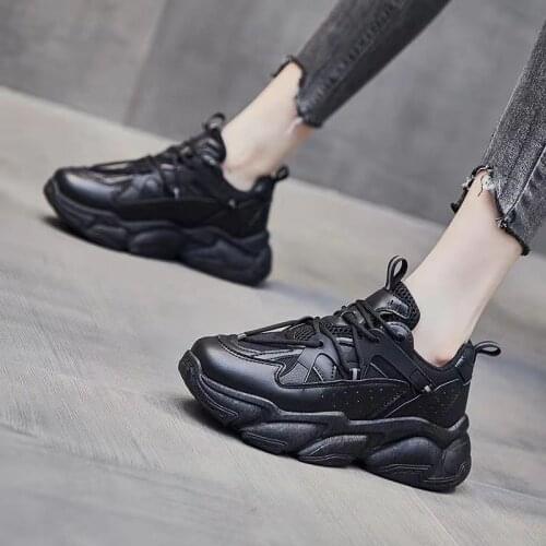 Women Chunky Sneakers Running Shoes Fashion New Female Black White Platform Thick Sole Casual Woman Vulcanize Shoes