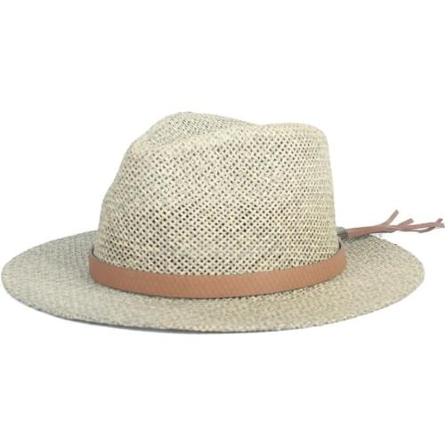 Summer Women Men Travel Beach Sun Hat Elegant Lady Straw Fedora Wide Brim Panama Sunbonnet Sunhat Size 56-58CM