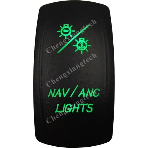 Marine Boat Car NAV/ANC LIGHTS Rocker Switch On-off-on GREEN LED Dpdt/7p 12v/24v