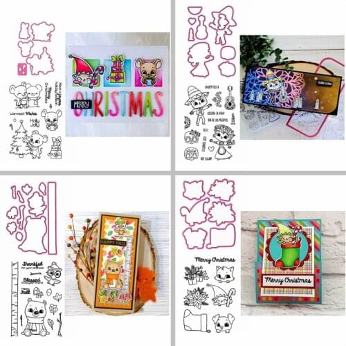 Metal Cutting Dies with Clear Stamps Set Christmas Tree Sock Gift Ornament Mask Disguise Boy Girl DIY Scrapbooking 2020 NEW