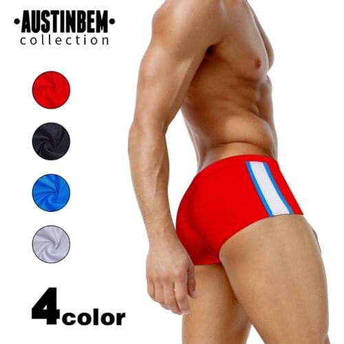 New Mens Boxer Swimming Shorts Solid Color Stitching Low Waist Beachwear Australian Fashion Sexy Swimsuit Summer Spa Beach Surf
