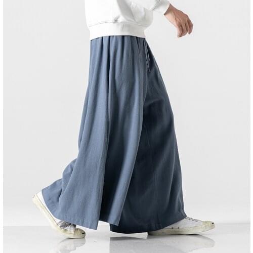 Chinese Pants Man Linen Wide Leg Harem Kimono Pants Men Kung Fu Pants Trousers Traditional Chinese Clothing For Men KK3332