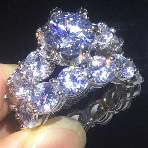 Lovers Vintage Ring set 3ct AAAAA Cz Stone Silver color Engagement wedding band ring for women men Luxury Jewelry Gift