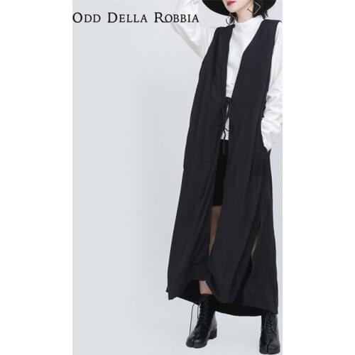 OddDellaRobbia 2021 Summer Womens Japanese Simple Pure Color Lace Sleeveless Vest Loose Lengthened Ankle Oversize Jacket 1309