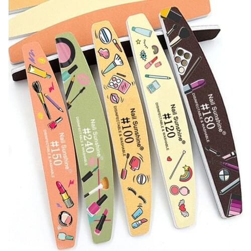 10pcs Macaron Beauty Pattern Half Moon Nail File Buffer Double Side Sandpaper Nail File Sanding Blocks Grinding Polishing Tools