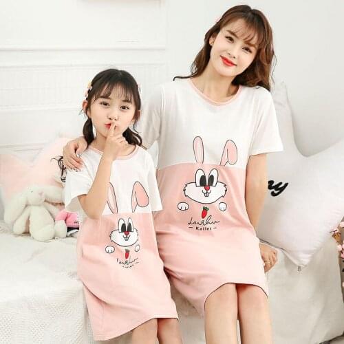 Mommie and Me Pajamas Nigtgowns Summer Parent-child Cotton Home Sleeping Dress Cute Thin Girl Princess Air-conditioned Pyjamas