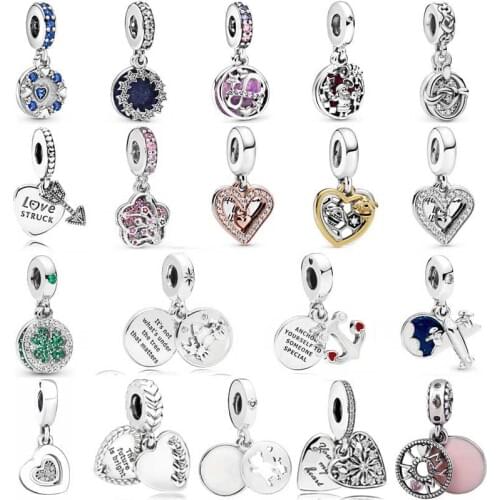 Diy Charm Clover Freehand Glittering Infinity Hearts Star Clover Pendant 925 Sterling Silver Bead Fit Fashion Bracelet Jewelry