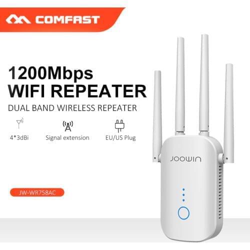 Joowin Long range 1200Mbps Wifi Repeater AC1200 2.4G&5.8G DUAL band Wifi Extender repetidor with 4 external antennas JW-WR758AC