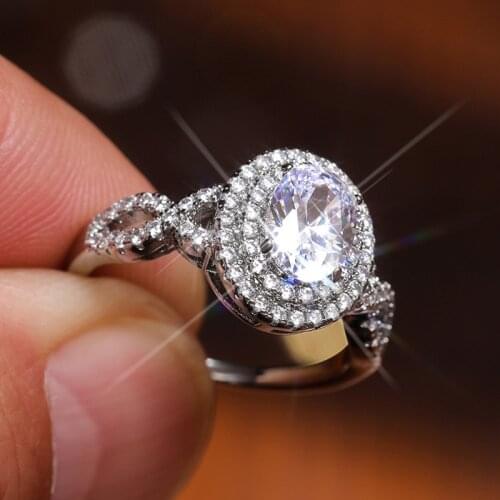Luxury 925 Silver Color Round Watch Shaped White Crystal Zircon Rings for Women Eternity Wedding Jewelry Gift