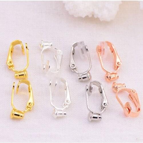 SEA MEW 50 PCS Metal Copper Ear Clip Base Setting Gold Rose Gold Rhodium Tone DIY Earrings Accessories For Women