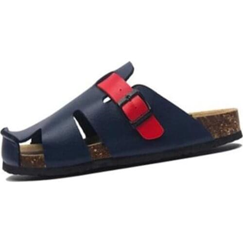 Mens Roman Style Leather Print Slippers Summer Cork Buckle Flip Flops Unisex Shoes Couple Beach Casual Closed Toe Slides 35-45