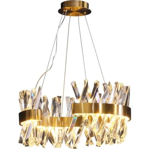 LED C shaped Round Gold Crystal Designer Lustre Chandelier Lighting Suspension Luminaire Lampen For Foyer