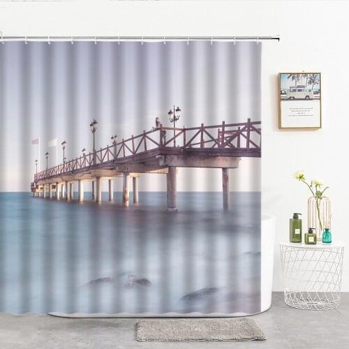 Bridge Over The Ocean Shower Curtains Fabric Landscape And Architecture Decor Curtain For Bath Home Decoration Bathroom Products