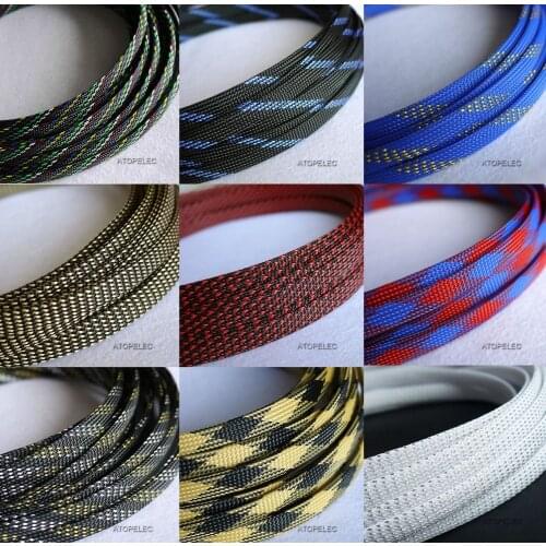 10mm Wide TIGHT Braided PET Expandable Sleeving Cable Wire Sheath Black/Silver/Gold/Red/Orange/Yellow/Green/Blue/White/Clear