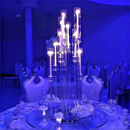 Decoration event party crystal centerpiece 8 heads crystal candelabra wedding acrylic candle holder