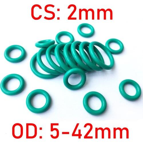 Thickness CS 2MM OD 5 - 42 MM Green FKM Fluorine Rubber Oil Sealing Gasket O Ring