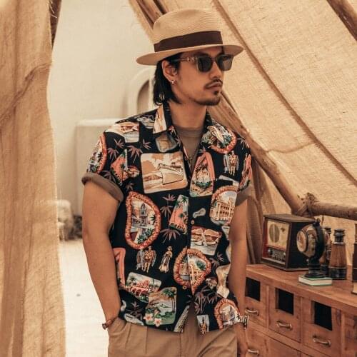 HW-0003 Big US Size Genuine Quality Vintage Looking Loose Fitting Hawaii Aloha Cotton Printing Shirt