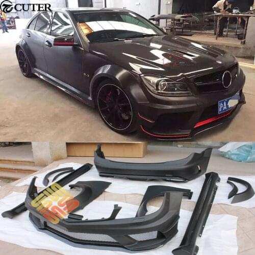 W204 C300 C63 Wide Car body kit FRP Unpainted front Rear bumper Side skirts Engine hood for Mercedes Benz W204 06-12