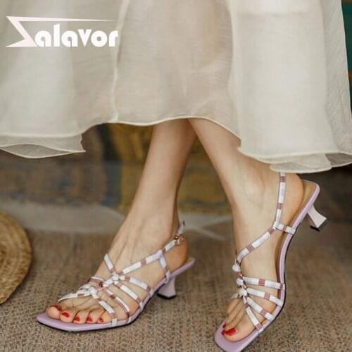 ZALAVOR Size 33-40 Women High Heel Sandals Fretwork Summer Women Shoes Square Toe Strange Heels Daily Ladies Footwear