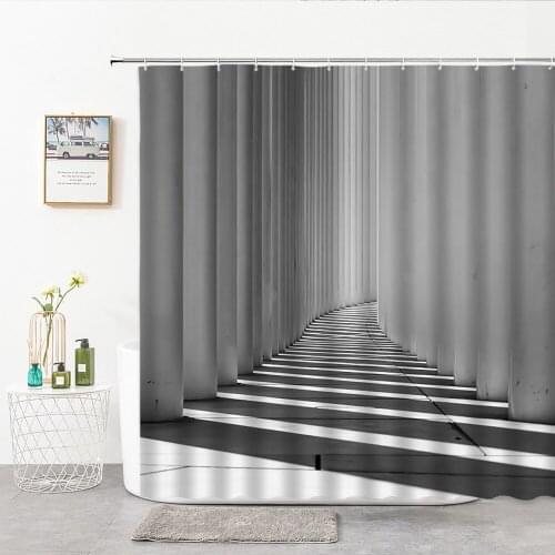Shower Curtain 3D Print European Style Geometric Creativity Black And White Corridor Bedroom Background Bathroom Decor Curtains
