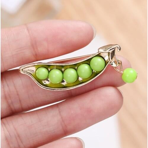 Green Pea Plant Brooch Lapel Pin Ladies Children Clothes Scarf Decoration Jewelry