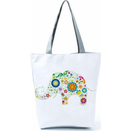 Plant Animal Tote Female Cute Fashion Shoulder Bag Elephant Floral Print Handbags High Capacity Travel Bag Practical Tote Female
