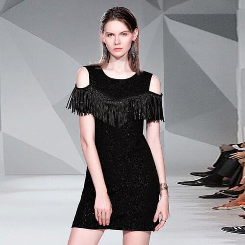 Ladies Summer Vintage Diamond Tassel Black White Dress Women Sexy Off-The-Shoulder Sleeve Ruffles Elegant Party Dresses Vestidos