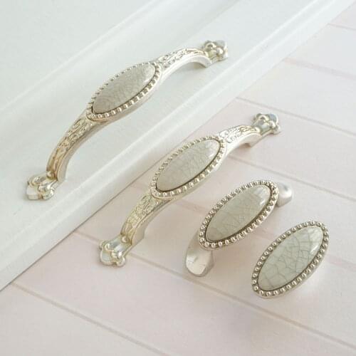 2.5" 3.75" 5"Silver White Cabinet Handles Knobs Zinc Alloy Door Pull Handle Ceramic Drawer Knob Kitchen Cupboard Handle Hardware