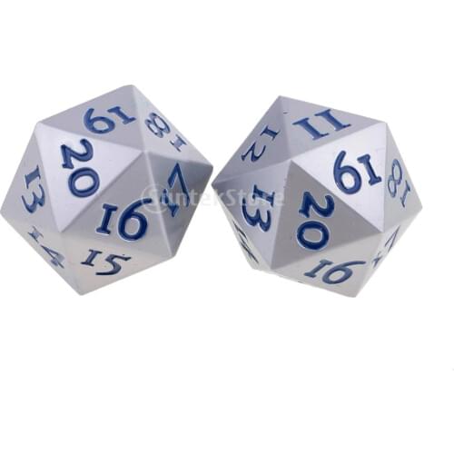2 Pieces Opaque Zinc Alloy 20-Sided Dices D20 Number 1-20 for Bar Party Accessory Toys Table Game Props 1.6cm