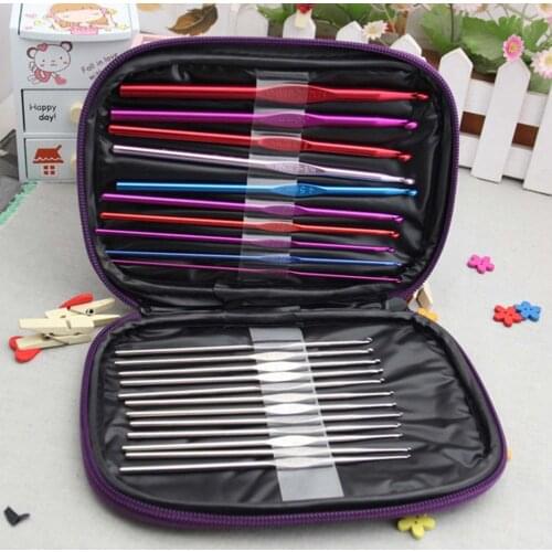 22 Pcs/Set Ergonomic Multi Colour Stainless Steel Crochet Hooks Yarn Knitting Needles 2-8mm Sewing Tools with Case Dropshipping