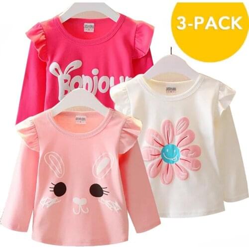 3 pack girls clothes cotton long sleeve T-shirt floral rabbit letter printed autumn and sprin Children clothes autumn and spring
