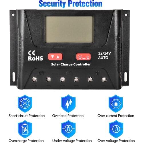 40A/30A/20A/10A Solar Charger Controller 12V 24V Auto PWM Controllers LCD Display 5V Dual USB Output Controller